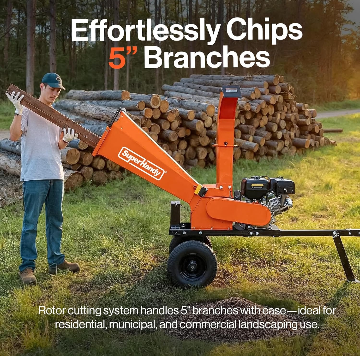 Super Handy GUO140 Towable Wood Chipper 5" Chipping Capacity 15 HP Gas Electric Start New
