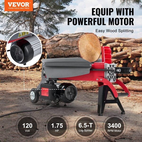 Vevor Electric Log Splitter 6.5 Ton Splitting Force 3400 RPM with 1.75 HP Motor New